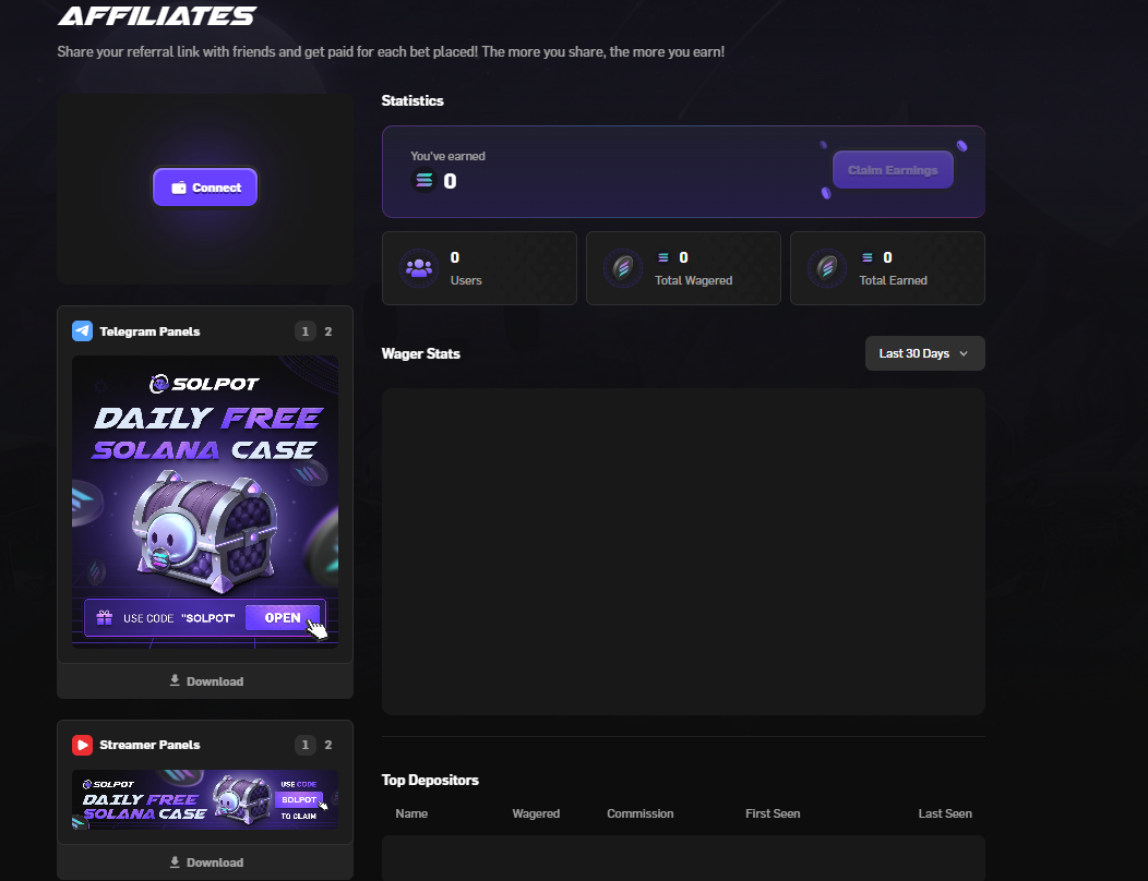 Screenshot of the Solpot user dashboard after login.